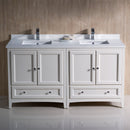 Fresca Oxford 60" Antique White Traditional Double Sink Bathroom Cabinets with Top and Sinks FCB20-3030AW-CWH-U