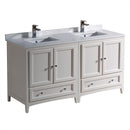 Fresca Oxford 60" Antique White Traditional Double Sink Bathroom Cabinets w/ Top & Sinks FCB20-3030AW-CWH-U