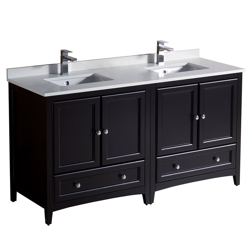 Fresca Oxford 60" Espresso Traditional Double Sink Bathroom Cabinets w/ Top & Sinks FCB20-3030ES-CWH-U