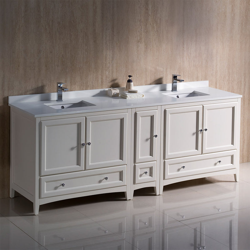 Fresca Oxford 84" Antique White Traditional Double Sink Bathroom Cabinets with Top and Sinks FCB20-361236AW-CWH-U