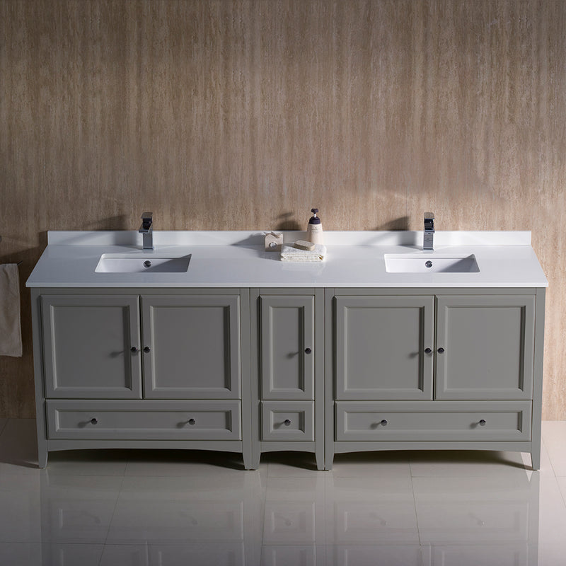 Fresca Oxford 84" Gray Traditional Double Sink Bathroom Cabinets with Top and Sinks FCB20-361236GR-CWH-U