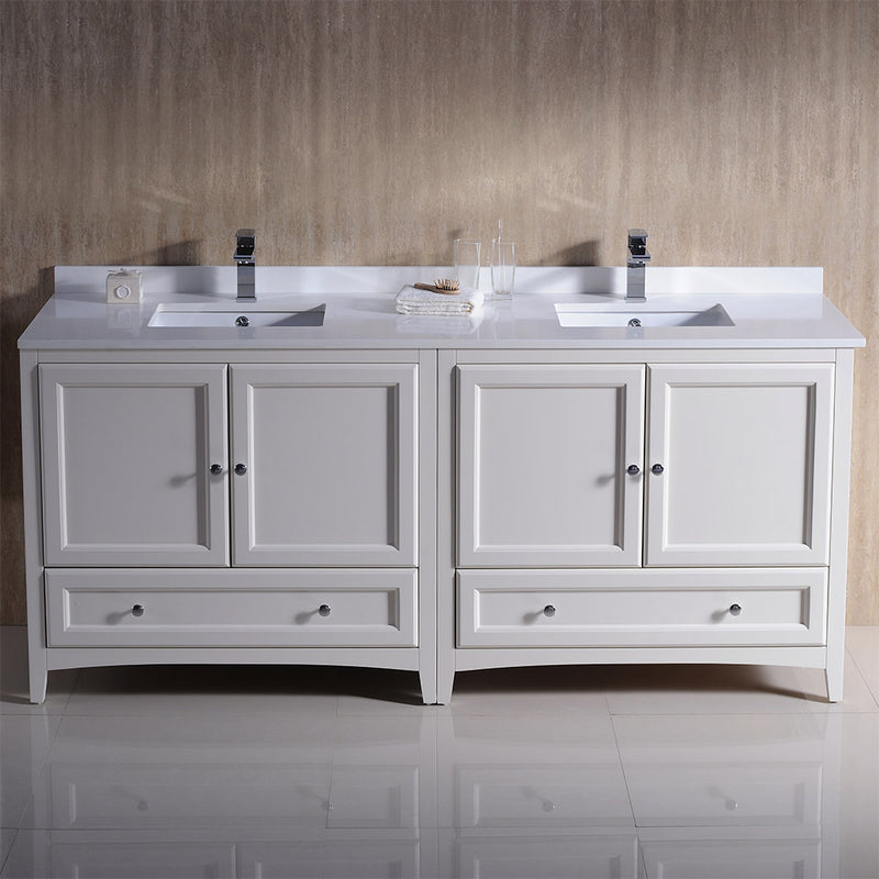 Fresca Oxford 72" Antique White Traditional Double Sink Bathroom Cabinets with Top and Sinks FCB20-3636AW-CWH-U