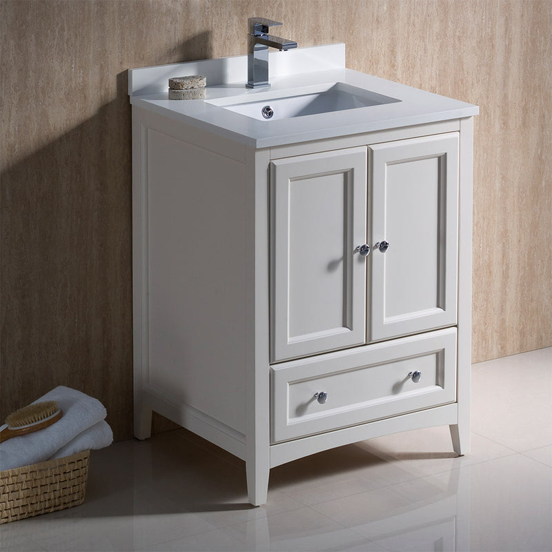 Fresca Oxford 24" Antique White Traditional Bathroom Cabinet with Top and Sinks FCB2024AW-CWH-U