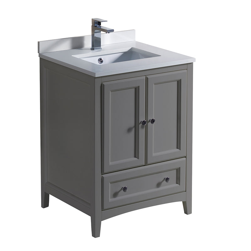 Fresca Oxford 24" Gray Traditional Bathroom Cabinet w/ Top & Sinks FCB2024GR-CWH-U