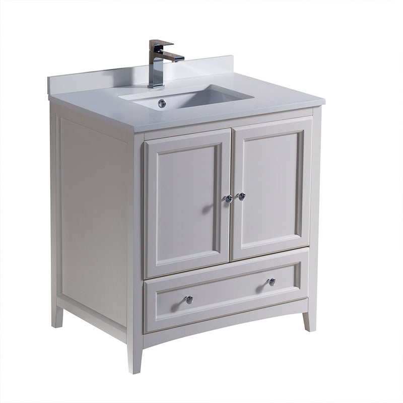 Fresca Oxford 30" Antique White Traditional Bathroom Cabinet w/ Top & Sink FCB2030AW-CWH-U