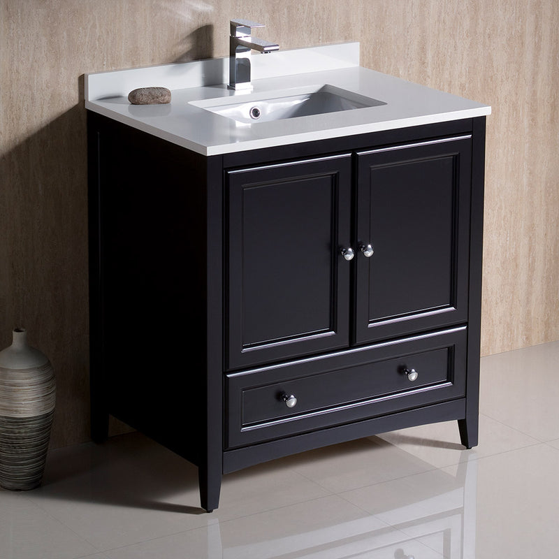 Fresca Oxford 30" Espresso Traditional Bathroom Cabinet with Top and Sink FCB2030ES-CWH-U