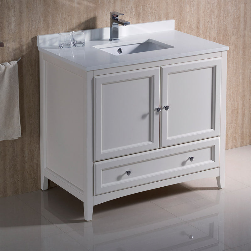 Fresca Oxford 36" Antique White Traditional Bathroom Cabinet with Top and Sink FCB2036AW-CWH-U