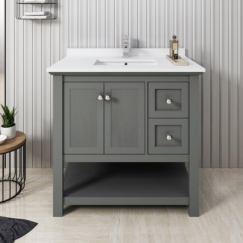 Fresca Manchester Regal 36" Gray Wood Veneer Traditional Bathroom Cabinet with Top and Sink FCB2336VG-CWH-U