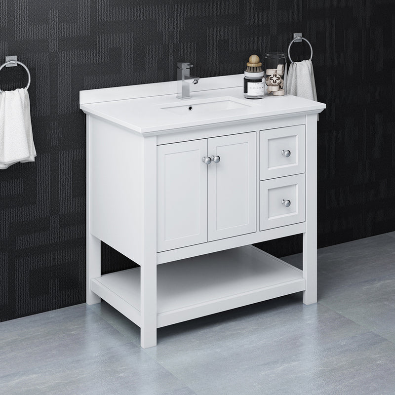 Fresca Manchester 36" White Traditional Bathroom Cabinet with Top and Sink FCB2336WH-CWH-U