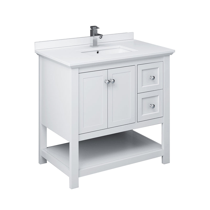 Fresca Manchester 36" White Traditional Bathroom Cabinet w/ Top & Sink FCB2336WH-CWH-U