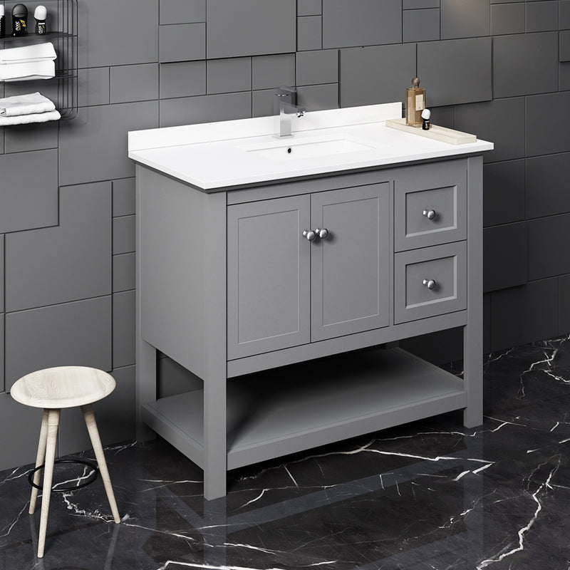 Fresca Manchester 42" Gray Traditional Bathroom Cabinet with Top and Sink FCB2340GR-CWH-U