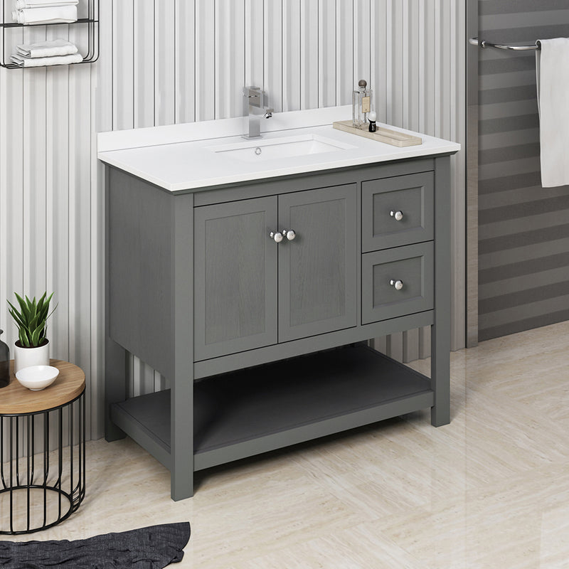 Fresca Manchester Regal 42" Gray Wood Veneer Traditional Bathroom Cabinet with Top and Sink FCB2340VG-CWH-U