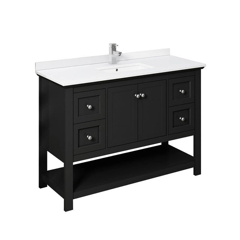 Fresca Manchester 48" Black Traditional Bathroom Cabinet w/ Top & Sink FCB2348BL-CWH-U