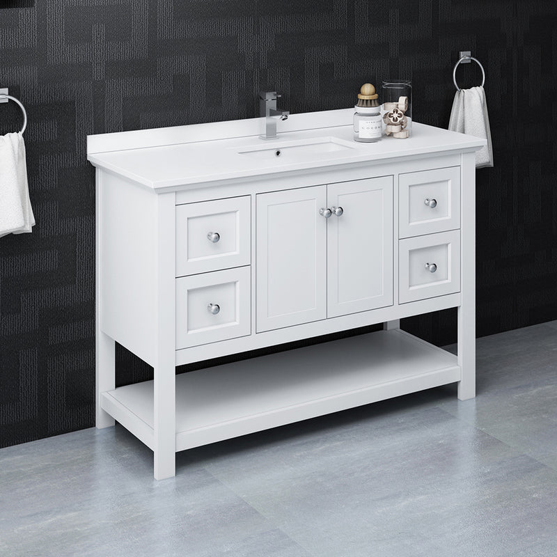 Fresca Manchester 48" White Traditional Bathroom Cabinet with Top and Sink FCB2348WH-CWH-U