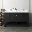 Fresca Manchester 60" Black Traditional Double Sink Bathroom Cabinet with Top and Sinks FCB2360BL-D-CWH-U