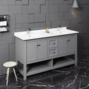Fresca Manchester 60" Gray Traditional Double Sink Bathroom Cabinet with Top and Sinks FCB2360GR-D-CWH-U