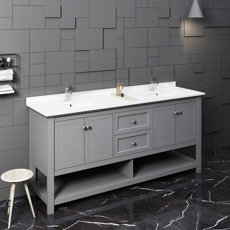 Fresca Manchester 72" Gray Traditional Double Sink Bathroom Cabinet with Top and Sinks FCB2372GR-D-CWH-U