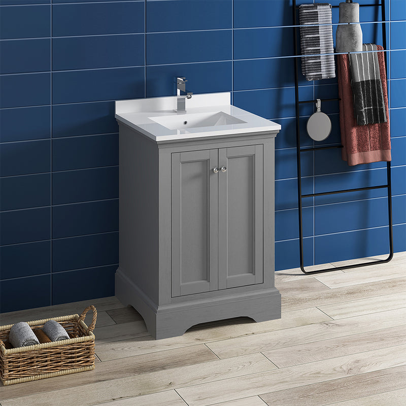 Fresca Windsor 24" Gray Textured Traditional Bathroom Cabinet with Top and Sink FCB2424GRV-CWH-U