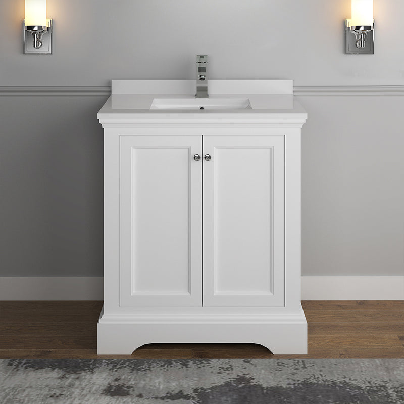 Fresca Windsor 30" Matte White Traditional Bathroom Cabinet with Top and Sink FCB2430WHM-CWH-U