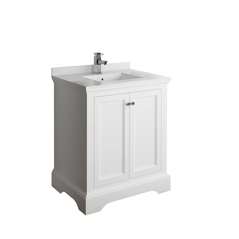 Fresca Windsor 30" Matte White Traditional Bathroom Cabinet w/ Top & Sink FCB2430WHM-CWH-U