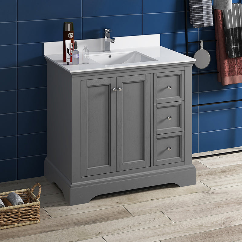 Fresca Windsor 36" Gray Textured Traditional Bathroom Cabinet with Top and Sink FCB2436GRV-CWH-U