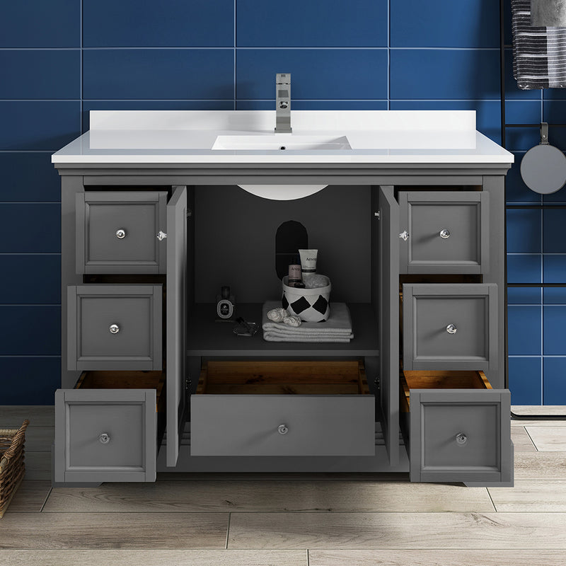 Fresca Windsor 48" Gray Textured Traditional Bathroom Cabinet with Top and Sink FCB2448GRV-CWH-U