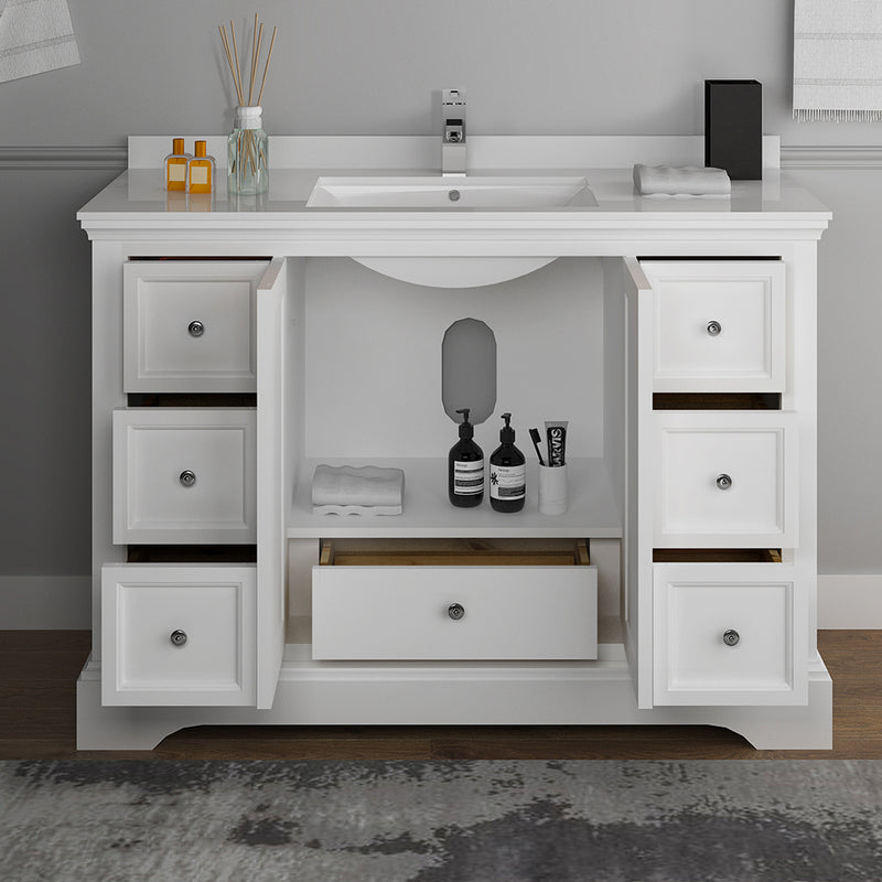 Fresca Windsor 48" Matte White Traditional Bathroom Cabinet with Top and Sink FCB2448WHM-CWH-U