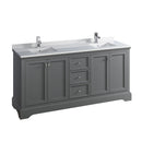 Fresca Windsor 72" Gray Textured Traditional Double Sink Bathroom Cabinet w/ Top & Sinks FCB2472GRV-CWH-U