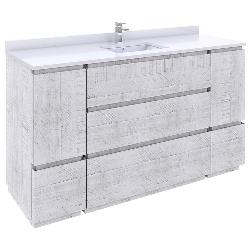 Fresca Formosa 59" Floor Standing Single Sink Modern Bathroom Cabinet in Rustic White FCB31-123612RWH-FC