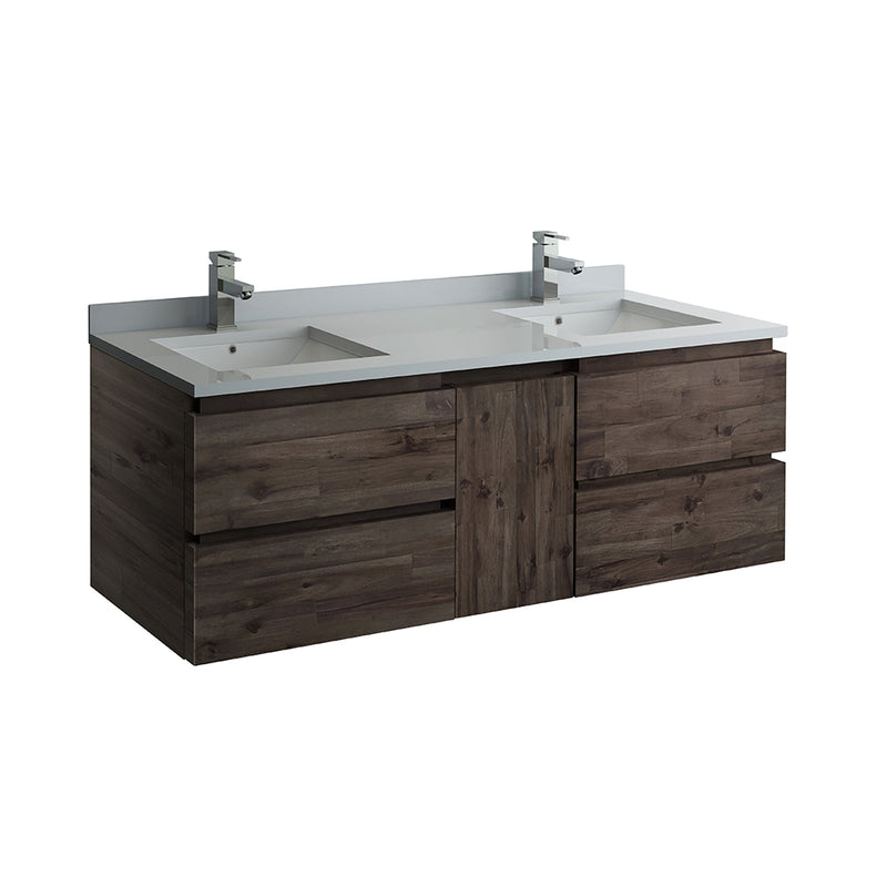 Fresca Formosa 60" Wall Hung Double Sink Modern Bathroom Cabinet w/ Top & Sinks FCB31-241224ACA-CWH-U