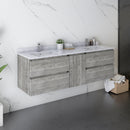 Fresca Formosa 60" Wall Hung Double Sink Modern Bathroom Cabinet with Top and Sinks in Ash FCB31-241224ASH-CWH-U