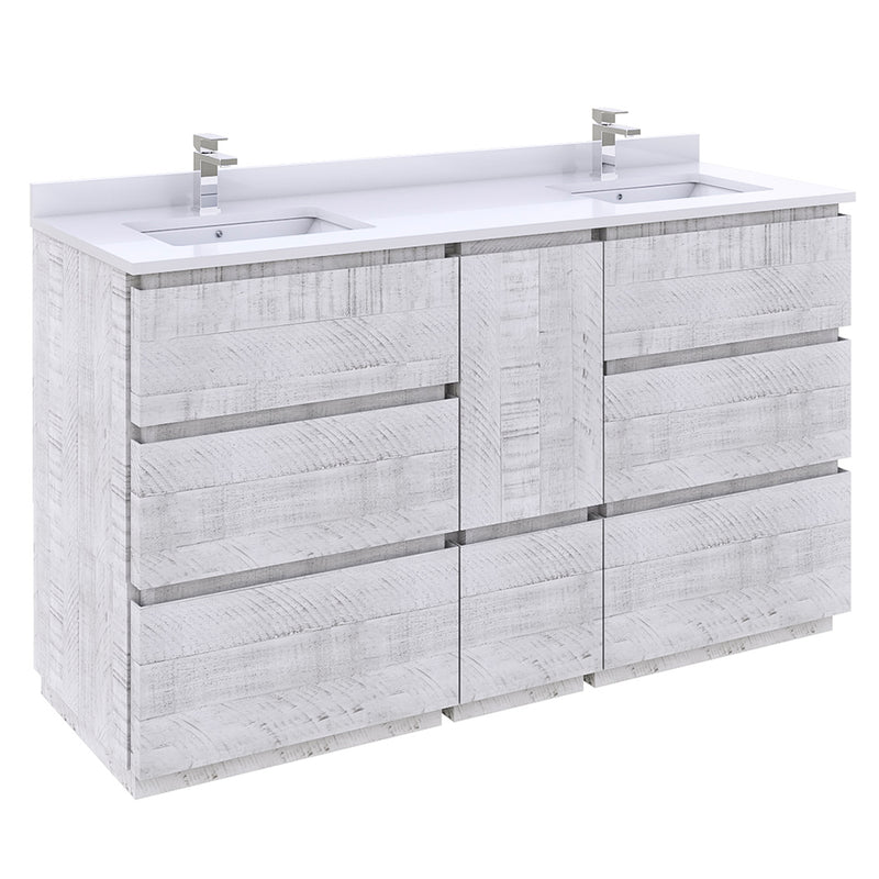 Fresca Formosa 60" Floor Standing Double Sink Modern Bathroom Cabinet w/ Top & Sinks in Rustic White FCB31-241224RWH-FC-CWH-U