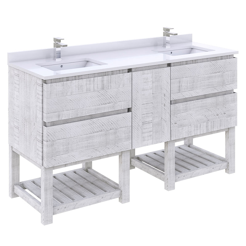 Fresca Formosa 58" Floor Standing Open Bottom Double Sink Modern Bathroom Cabinet in Rustic White FCB31-241224RWH-FS