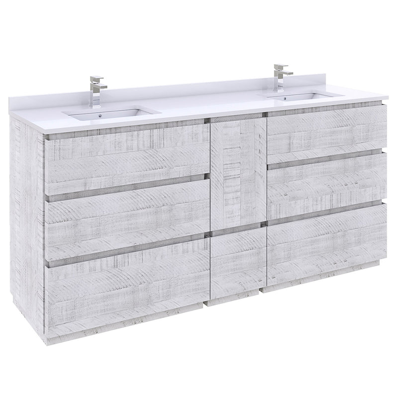 Fresca Formosa 72" Floor Standing Double Sink Modern Bathroom Cabinet w/ Top & Sinks in Rustic White FCB31-301230RWH-FC-CWH-U