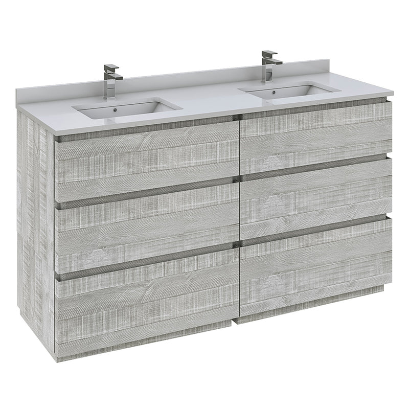 Fresca Formosa 60" Floor Standing Double Sink Modern Bathroom Cabinet w/ Top & Sinks in Ash FCB31-3030ASH-FC-CWH-U