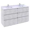 Fresca Formosa 60" Floor Standing Double Sink Modern Bathroom Cabinet with Top and Sinks in Rustic White FCB31-3030RWH-FC-CWH-U