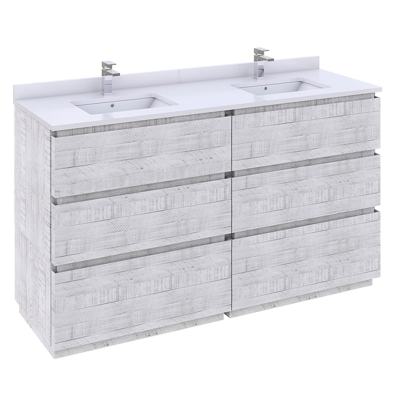 Fresca Formosa 58" Floor Standing Double Sink Modern Bathroom Cabinet in Rustic White FCB31-3030RWH-FC