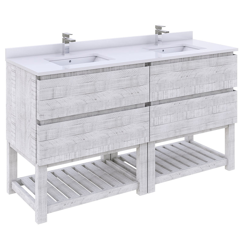 Fresca Formosa 58" Floor Standing Open Bottom Double Sink Modern Bathroom Cabinet in Rustic White FCB31-3030RWH-FS