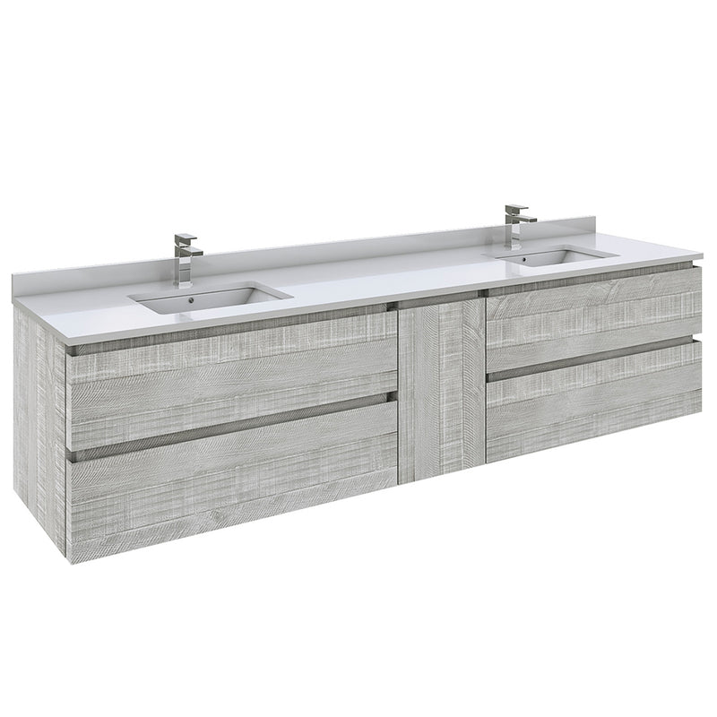 Fresca Formosa 84" Wall Hung Double Sink Modern Bathroom Cabinet w/ Top & Sinks in Ash FCB31-361236ASH-CWH-U