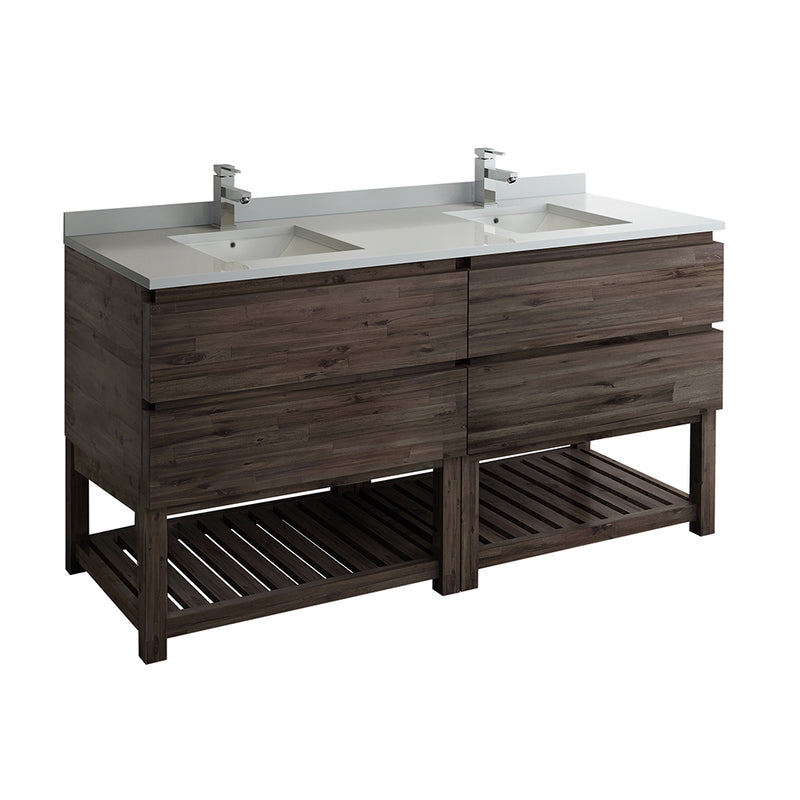 Fresca Formosa 72" Floor Standing Open Bottom Double Sink Modern Bathroom Cabinet w/ Top & Sinks FCB31-3636ACA-FS-CWH-U