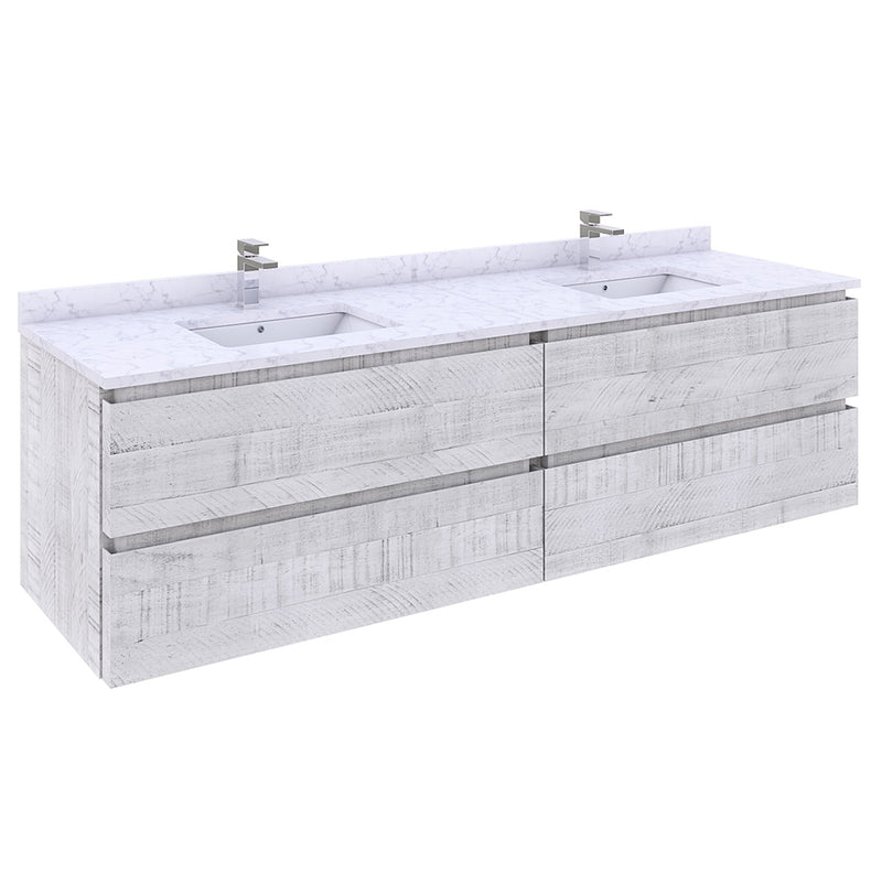 Fresca Formosa 72" Wall Hung Double Sink Modern Bathroom Cabinet w/ Top & Sinks in Rustic White FCB31-3636RWH-CWH-U