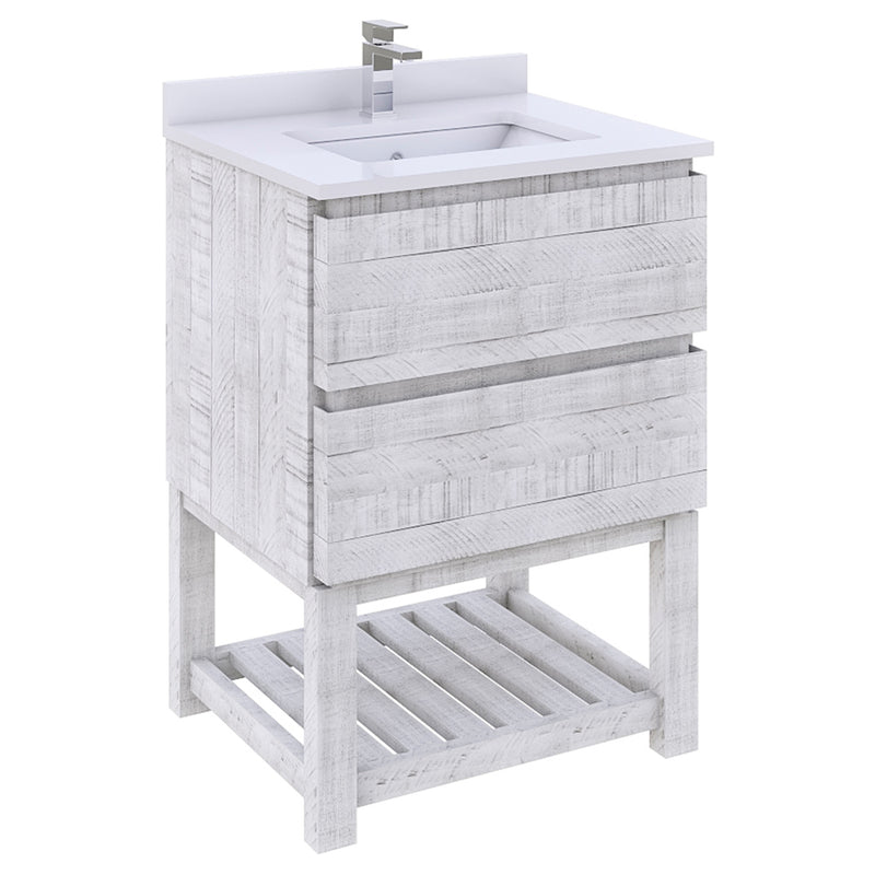 Fresca Formosa 24" Floor Standing Open Bottom Modern Bathroom Cabinet with Top and Sink in Rustic White FCB3124RWH-FS-CWH-U