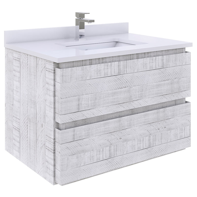 Fresca Formosa 30" Wall Hung Modern Bathroom Cabinet w/ Top & Sink in Rustic White FCB3130RWH-CWH-U