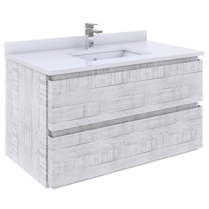 Fresca Formosa 36" Wall Hung Modern Bathroom Cabinet w/ Top & Sink in Rustic White FCB3136RWH-CWH-U