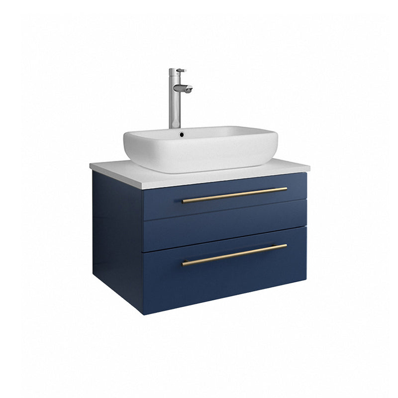 Fresca Lucera 24" Royal Blue Wall Hung Modern Bathroom Cabinet w/ Top & Vessel Sink FCB6124RBL-VSL-CWH-V