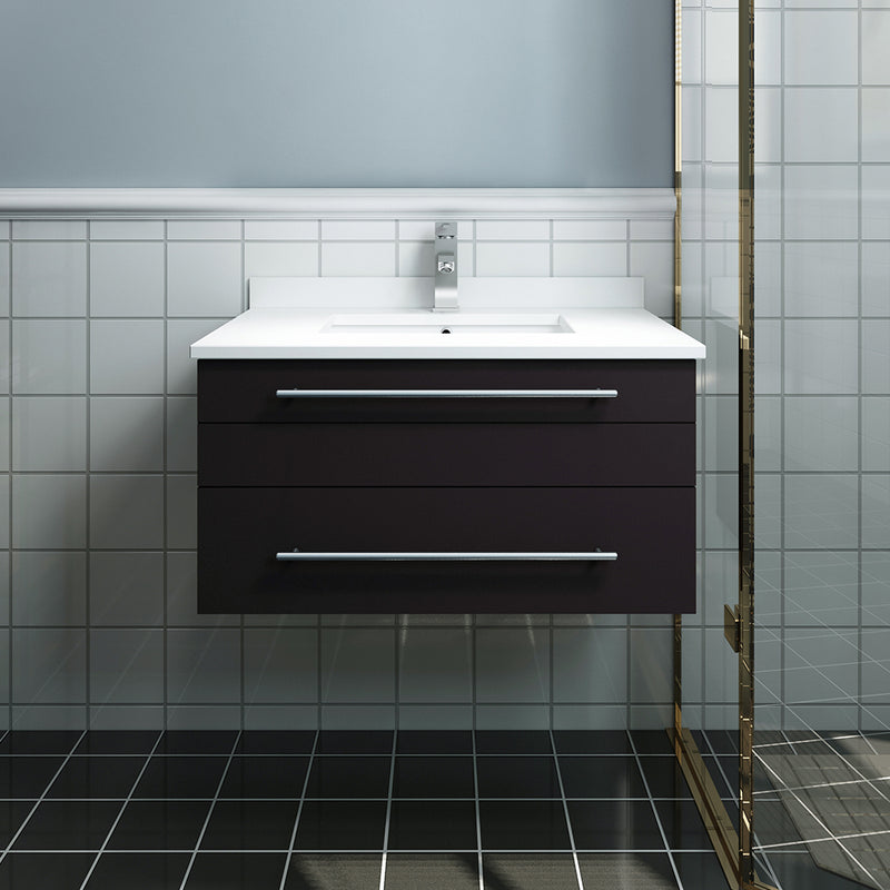 Fresca Lucera 30" Espresso Wall Hung Modern Bathroom Cabinet with Top and Undermount Sink FCB6130ES-UNS-CWH-U