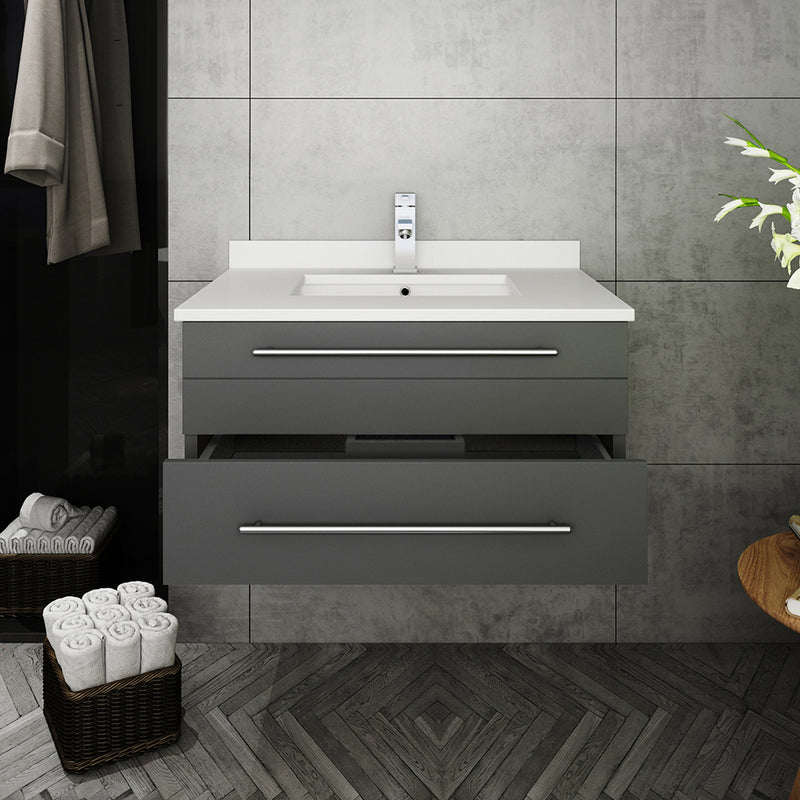 Fresca Lucera 30" Gray Wall Hung Modern Bathroom Cabinet with Top and Undermount Sink FCB6130GR-UNS-CWH-U