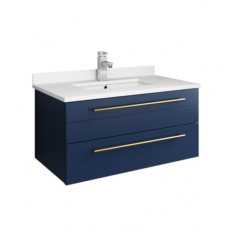 Fresca Lucera 30" Royal Blue Wall Hung Modern Bathroom Cabinet w/ Top & Undermount Sink FCB6130RBL-UNS-CWH-U