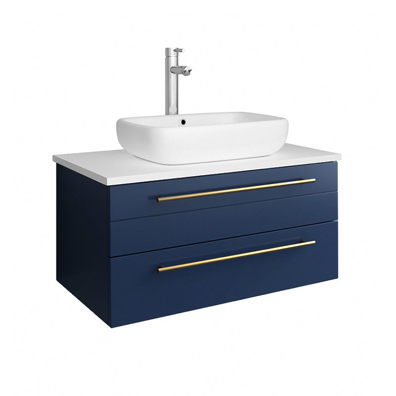 Fresca Lucera 30" Royal Blue Wall Hung Modern Bathroom Cabinet w/ Top & Vessel Sink FCB6130RBL-VSL-CWH-V