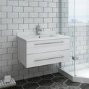 Fresca Lucera 30" White Wall Hung Modern Bathroom Cabinet with Top and Undermount Sink FCB6130WH-UNS-CWH-U